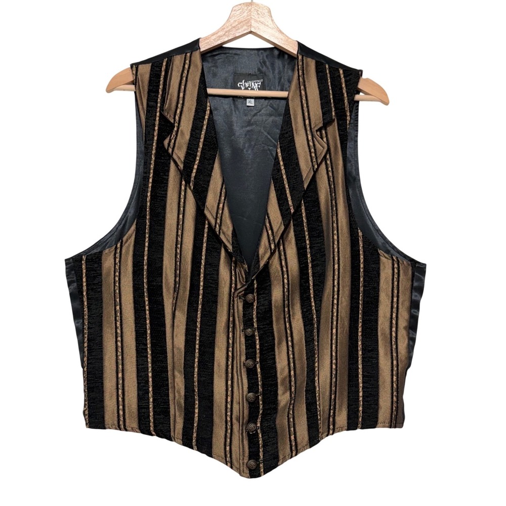 SHRINE Men's Gothic Aristocrat Vest Gold Black Victorian Tapestry Steampunk XL